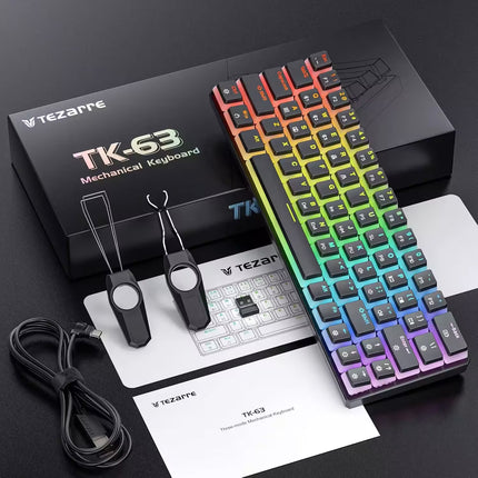 Tezarrre TK-63 mechanical keyboard with RGB lighting on a dark surface