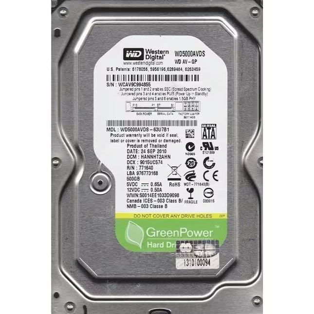 Western Digital hard drive with label on a white background