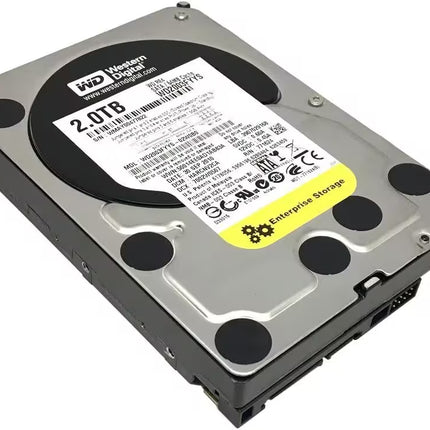 A Western Digital 2.0TB Enterprise storage hard drive, showing the top metal casing with a white and yellow label, photographed on a white background.