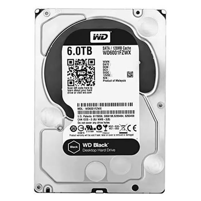 Western Digital Black 6.0TB hard drive on a white background