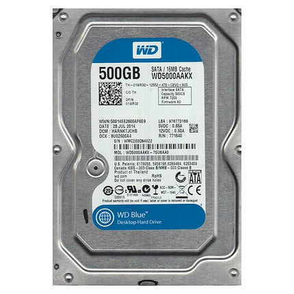 Western Digital Blue 500GB hard drive on a white background
