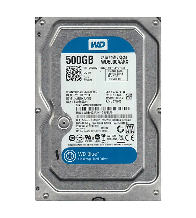 Western Digital Blue 500GB hard drive on a white background