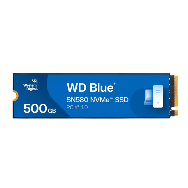 WD Blue SN580 NVMe SSD with 500GB capacity on a white background