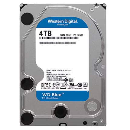 Western Digital 4TB WD Blue internal SATA hard drive, model PC HA500, shown from the front on a white background.