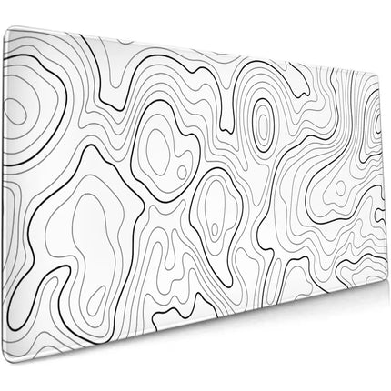 A rectangular canvas wall art print featuring an abstract black topographic contour line pattern on a white background, shown at an angle with a subtle drop shadow.