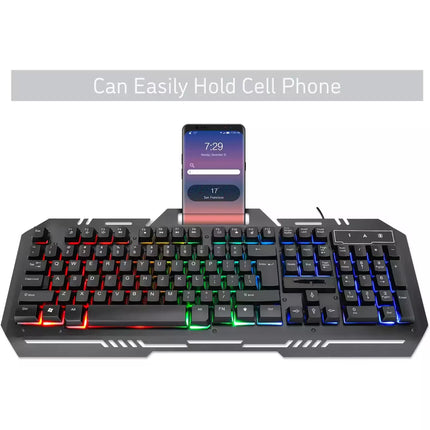 Gaming keyboard with smartphone holder on a white background