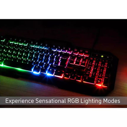 Gaming keyboard with RGB lighting on a dark surface