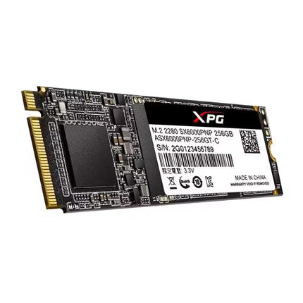 XPG M.2 512GB NVMe SSD shown from a three-quarters angle on a plain white background.