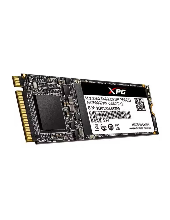 XPG M.2 512GB NVMe SSD shown from a three-quarters angle on a plain white background.