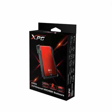 XPG external hard drive enclosure packaging on a white background