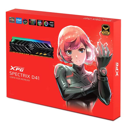 XPG Spectrix D41 RAM memory packaging with an anime-style character on a red background