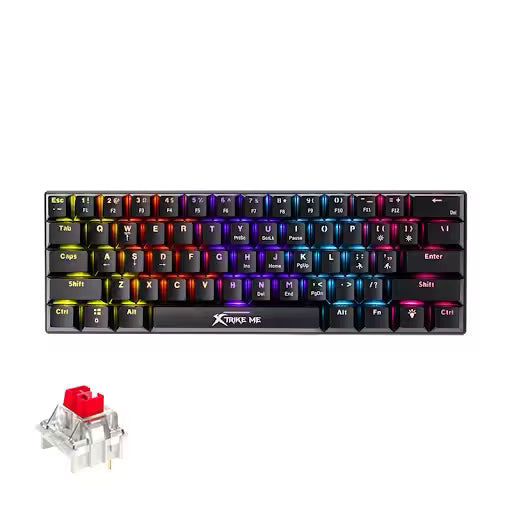 Mechanical keyboard with RGB lighting and a key switch on a white background