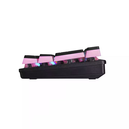 Black and pink keyboard on a white background
