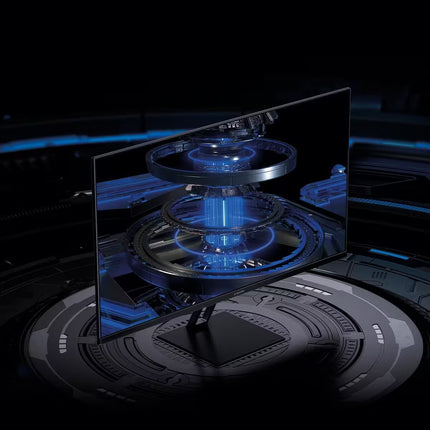 Futuristic design with glowing blue elements on a dark background