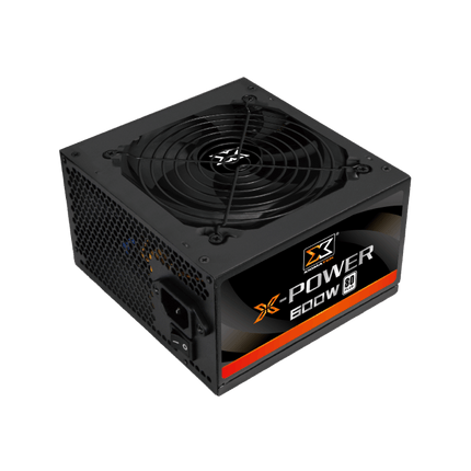 Computer power supply unit with fan on a black background