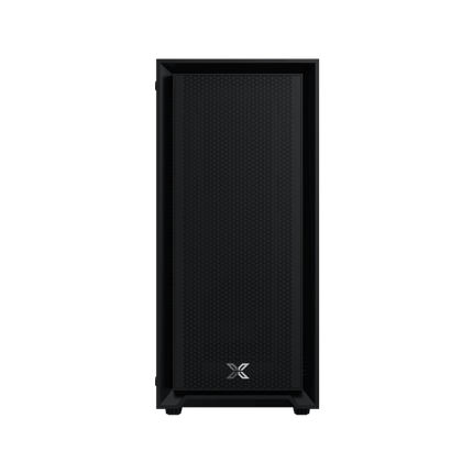 Black computer case with a brand logo on a white background