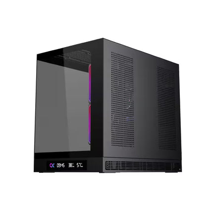 Rear side view of the Xigmatek Cloud M DGT Micro Tower case with ventilated steel panel and bottom airflow vents.