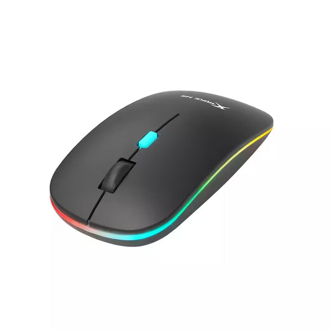 Black gaming mouse with RGB lighting on a white background