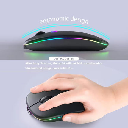 Ergonomic mouse with RGB lighting and a hand using it on a light purple background