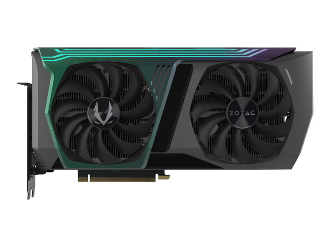 GeForce RTX graphics card with RGB lighting on a white background