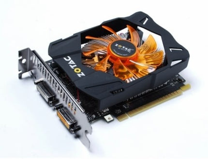 ZOTAC graphics card with cooling fan on a white background