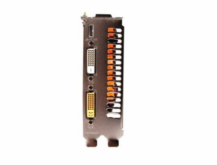 Computer graphics card with various ports on a white background