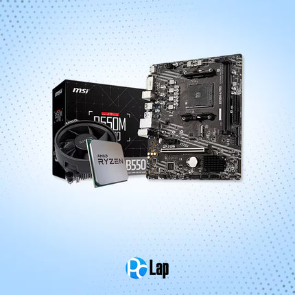 Computer hardware components including a motherboard, CPU, and MSI box on a light blue background.