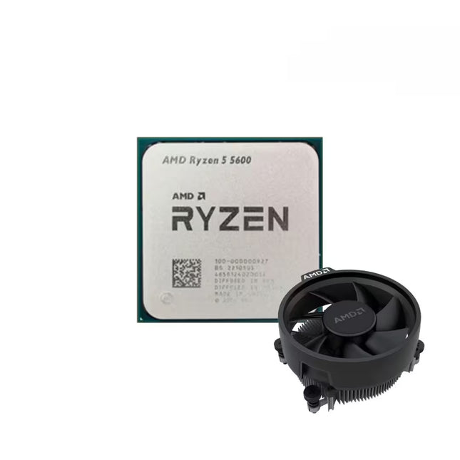 AMD Ryzen 5 3600 CPU with cooling fan on a white background