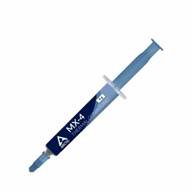 Blue syringe with 'Arctic MX-4 Thermal Compound' label on a white background