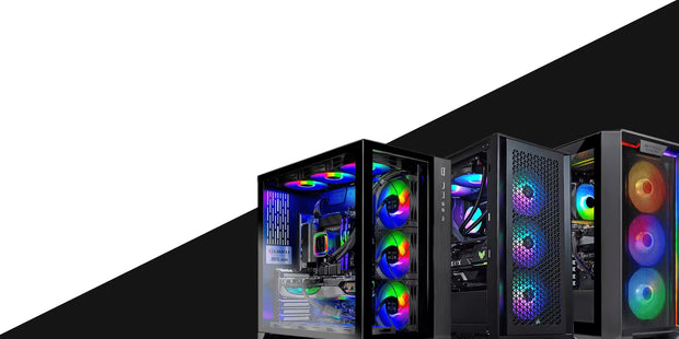 Computer case with RGB lighting on a black and white background