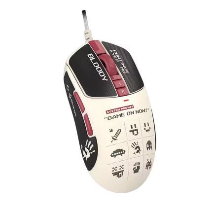 Gaming mouse with Bloody branding on a white background