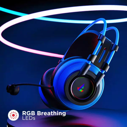 Gaming headset with RGB lighting on a dark background