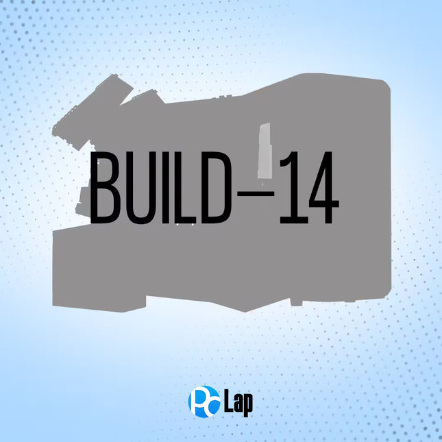 Silhouette of a device with 'BUILD-14' text on a blue background, featuring the PcLap logo.