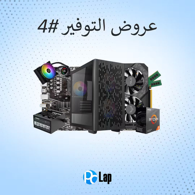 Computer hardware components on a light blue background with 'pcLap' brand logo.