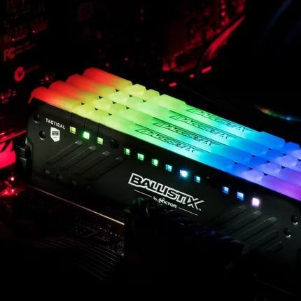 Computer RAM sticks with RGB lighting on a dark background