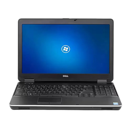 An open Dell Latitude laptop viewed from the front, with a blue screen displaying the Windows 7 logo in the center, and a full black keyboard, set against a white background with black corner crop marks.