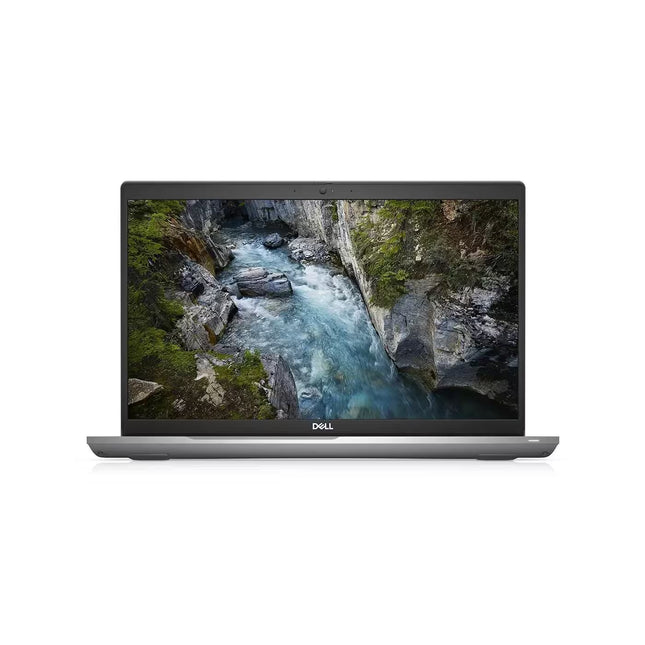 Laptop displaying a scenic wallpaper on a white background