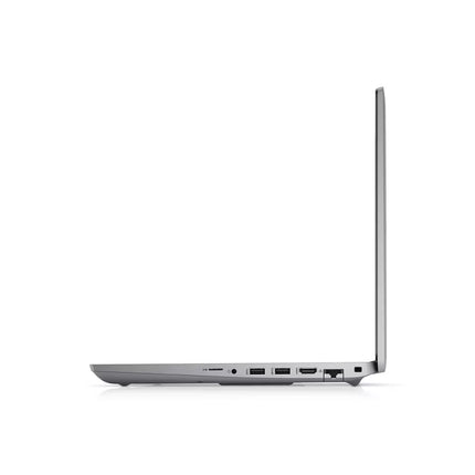 Side view of a silver laptop on a white background