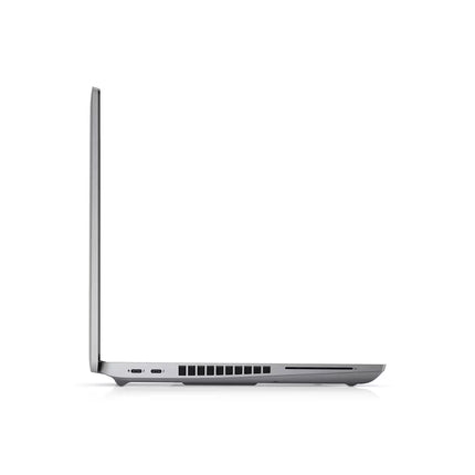 Side view of a silver laptop on a white background