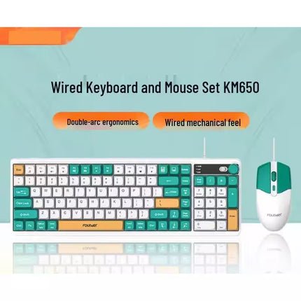 Founder MK650 Gaming Keyboard & Mouse Combo – Rainbow Membrane Keyboard with Volume Knob + 2000 DPI Gaming Mouse (Green)