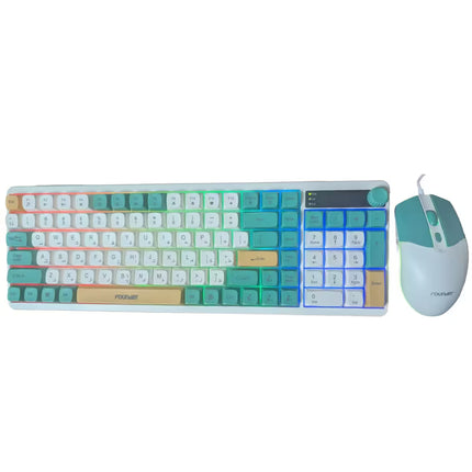 Founder MK650 Gaming Keyboard & Mouse Combo – Rainbow Membrane Keyboard with Volume Knob + 2000 DPI Gaming Mouse (Green)