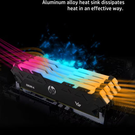 HP RAM module with colorful lighting effects on a dark background