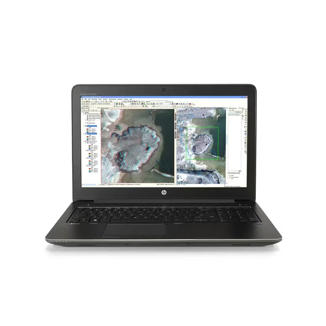 Laptop displaying satellite imagery on a white background