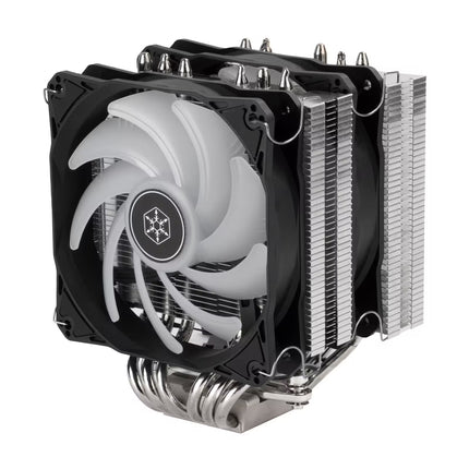 Computer CPU cooler with fan on a white background
