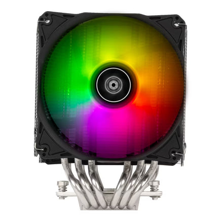 Computer cooling fan with RGB lighting on a white background