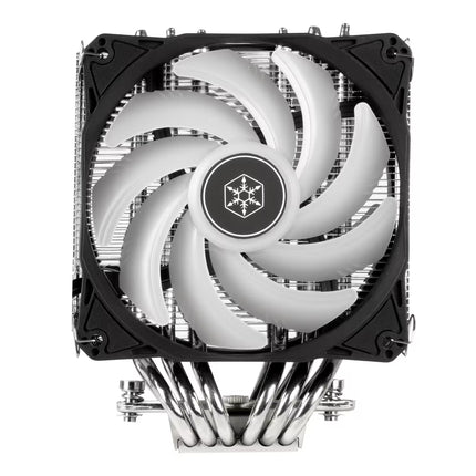 Computer cooling system with fans and heat sinks on a white background