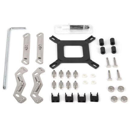 Mechanical parts and tools on a white background