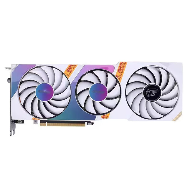 Graphics card with three fans on a white background