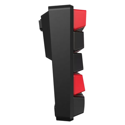 Black and red electronic device on a white background