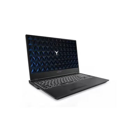 Black laptop with geometric design on the back cover on a white background